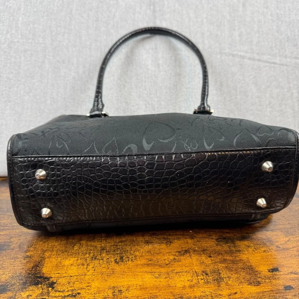 Love Shoulder Bag Womens Black Heart Print Faux Croc Y2K Purse Handbag